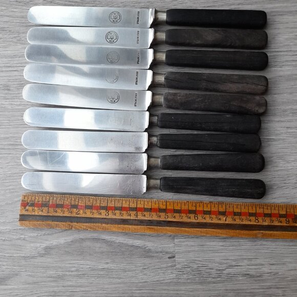 Vintage Table Knives Lot of 9 Knife Flatware Cutlery Komet Rostfrei Wood Handle - Picture 15 of 16